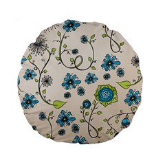 Whimsical Flowers Blue 15  Premium Round Cushion  by Zandiepants