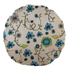 Whimsical Flowers Blue 18  Premium Round Cushion  by Zandiepants