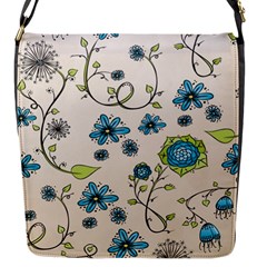 Whimsical Flowers Blue Flap Closure Messenger Bag (small) by Zandiepants