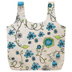 Whimsical Flowers Blue Reusable Bag (xl) by Zandiepants