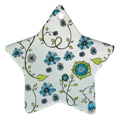 Blue Whimsical Flowers  on blue Star Ornament