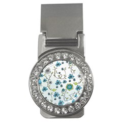 Blue Whimsical Flowers  on blue Money Clip (CZ)