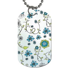 Blue Whimsical Flowers  on blue Dog Tag (One Sided)