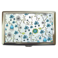 Blue Whimsical Flowers  on blue Cigarette Money Case