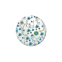 Blue Whimsical Flowers  on blue Golf Ball Marker