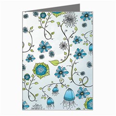 Blue Whimsical Flowers  on blue Greeting Card