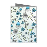 Blue Whimsical Flowers  on blue Mini Greeting Card Right