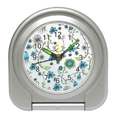 Blue Whimsical Flowers  on blue Desk Alarm Clock