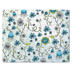 Blue Whimsical Flowers  On Blue Jigsaw Puzzle (rectangle) by Zandiepants