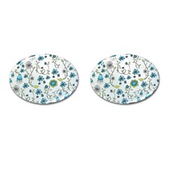 Blue Whimsical Flowers  On Blue Cufflinks (oval) by Zandiepants