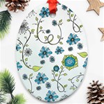 Blue Whimsical Flowers  on blue Oval Ornament (Two Sides) Front