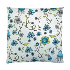 Blue Whimsical Flowers  on blue Cushion Case (Single Sided) 