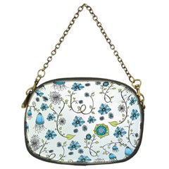 Blue Whimsical Flowers  on blue Chain Purse (Two Sided) 