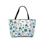 Blue Whimsical Flowers  on blue Large Shoulder Bag Back