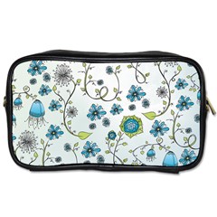 Blue Whimsical Flowers  on blue Travel Toiletry Bag (One Side)