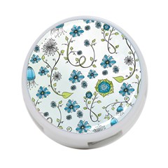 Blue Whimsical Flowers  on blue 4-Port USB Hub (Two Sides)