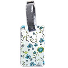 Blue Whimsical Flowers  on blue Luggage Tag (Two Sides)