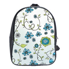 Blue Whimsical Flowers  on blue School Bag (XL)