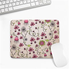 Pink Whimsical Flowers On Beige Small Mouse Pad (rectangle) by Zandiepants