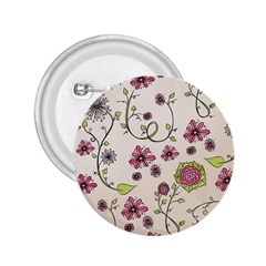 Pink Whimsical Flowers On Beige 2 25  Button by Zandiepants