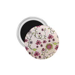 Pink Whimsical Flowers On Beige 1 75  Button Magnet by Zandiepants