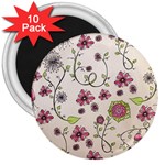 Pink Whimsical flowers on beige 3  Button Magnet (10 pack) Front