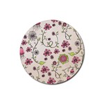 Pink Whimsical flowers on beige Drink Coaster (Round) Front