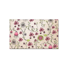 Pink Whimsical Flowers On Beige Sticker (rectangle) by Zandiepants