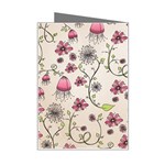 Pink Whimsical flowers on beige Mini Greeting Card Right