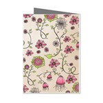 Pink Whimsical flowers on beige Mini Greeting Card (8 Pack) Left