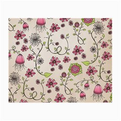 Pink Whimsical Flowers On Beige Glasses Cloth (small) by Zandiepants