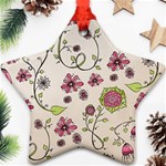 Pink Whimsical flowers on beige Star Ornament (Two Sides) Front