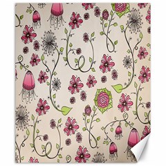 Pink Whimsical Flowers On Beige Canvas 20  X 24  (unframed) by Zandiepants