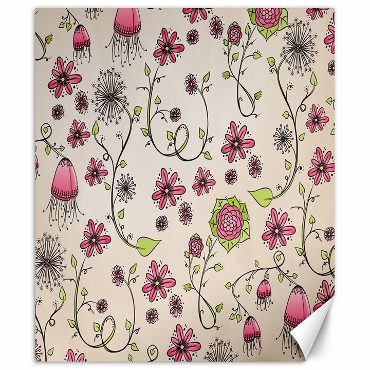 Pink Whimsical flowers on beige Canvas 20  x 24  (Unframed)