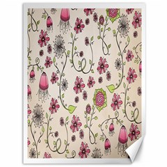 Pink Whimsical Flowers On Beige Canvas 36  X 48  (unframed) by Zandiepants