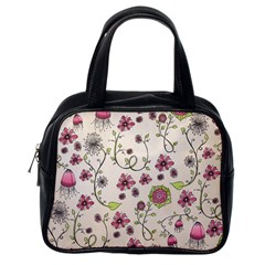 Pink Whimsical Flowers On Beige Classic Handbag (one Side) by Zandiepants