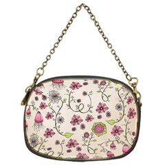 Pink Whimsical Flowers On Beige Chain Purse (one Side) by Zandiepants