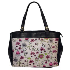 Pink Whimsical Flowers On Beige Oversize Office Handbag (one Side) by Zandiepants