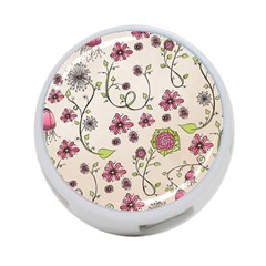 Pink Whimsical Flowers On Beige 4-port Usb Hub (two Sides)