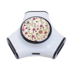 Pink Whimsical Flowers On Beige 3 Port Usb Hub by Zandiepants