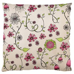 Pink Whimsical Flowers On Beige Large Cushion Case (single Sided) 