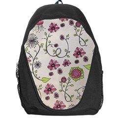 Pink Whimsical Flowers On Beige Backpack Bag by Zandiepants