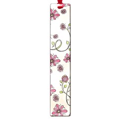 Pink Whimsical Flowers On Beige Large Bookmark