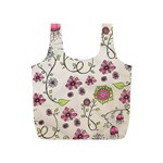 Pink Whimsical flowers on beige Reusable Bag (S) Front