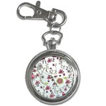 Pink whimsical flowers on blue Key Chain Watch Front