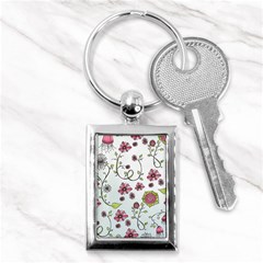 Pink Whimsical Flowers On Blue Key Chain (rectangle) by Zandiepants