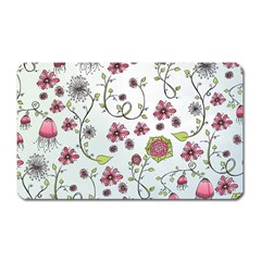 Pink Whimsical Flowers On Blue Magnet (rectangular) by Zandiepants