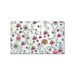 Pink Whimsical Flowers On Blue Sticker 10 Pack (rectangle)