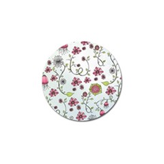 Pink Whimsical Flowers On Blue Golf Ball Marker by Zandiepants