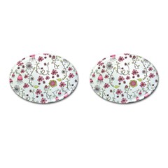 Pink Whimsical Flowers On Blue Cufflinks (oval) by Zandiepants